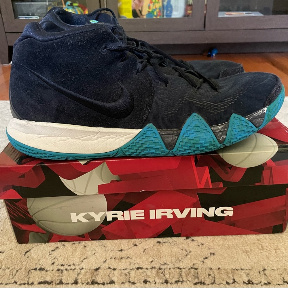Kyrie 4 - men’s size 14, deep navy blue suede. Gently used.